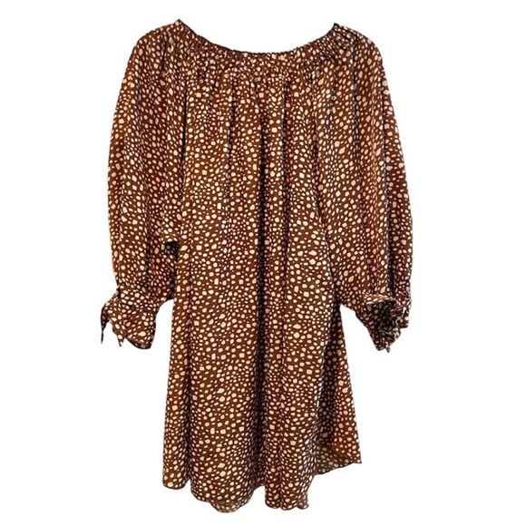 Paisley Vine Boho Tie Sleeve Midi Dress Animal Print Brown Size Large - Picture 5 of 9